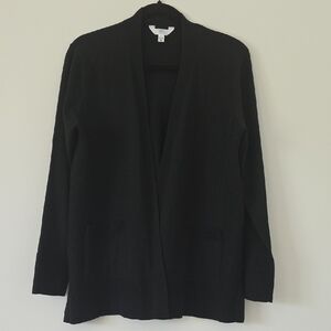 Time and Tru Women's Black Long Sleeve Cardigan Open Front Pockets V Neck Size L